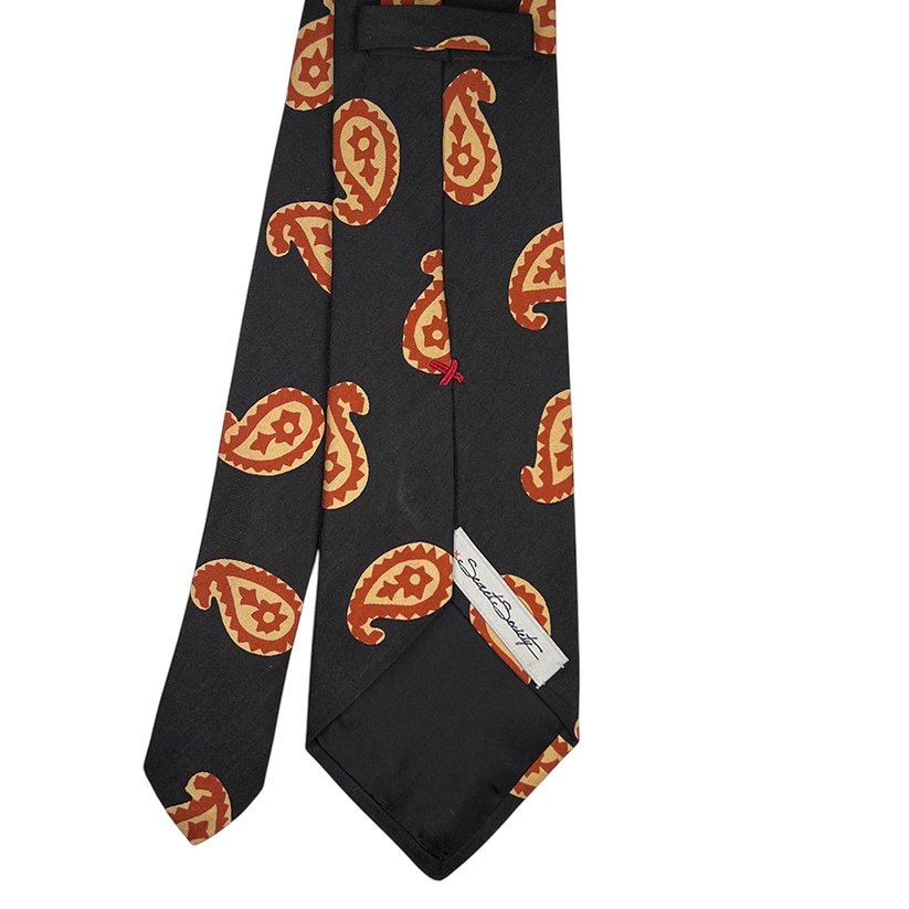 Tie - Charcoal w/ Bone and Orange Large Paisley