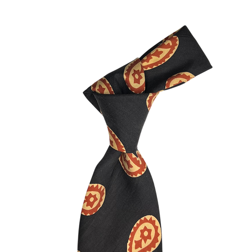 Tie - Charcoal w/ Bone and Orange Large Paisley