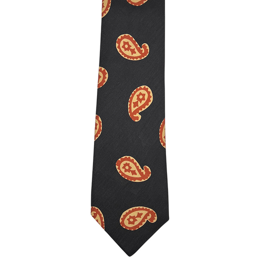 Tie - Charcoal w/ Bone and Orange Large Paisley