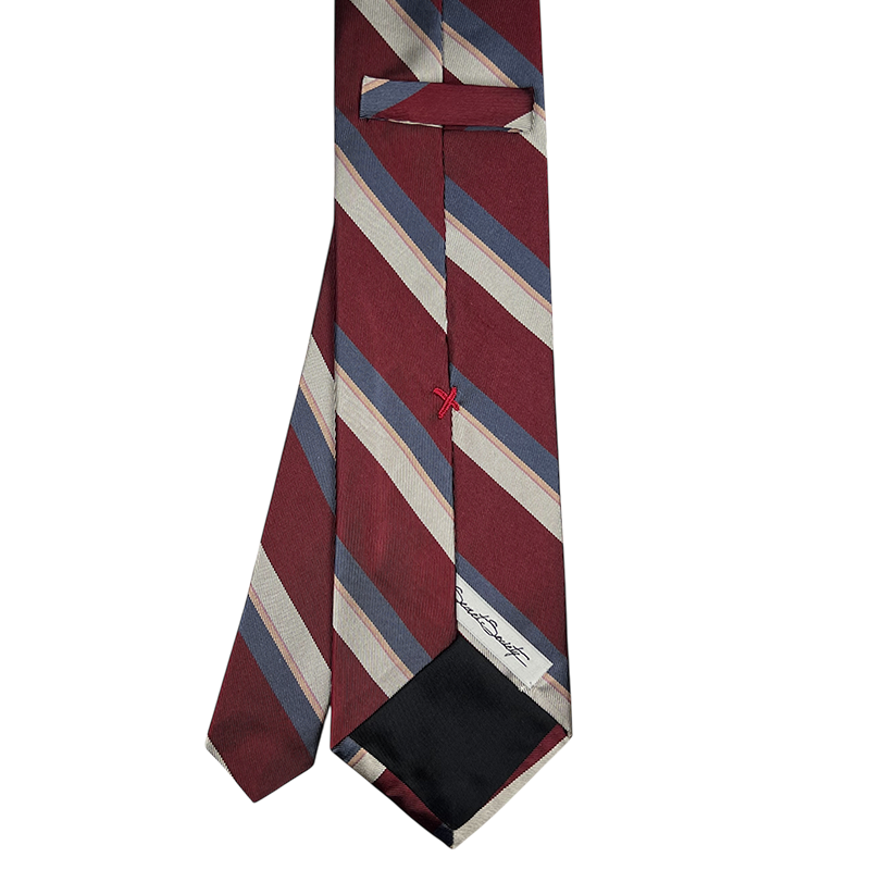 Tie - Crimson w/ Teal, Bone and Peach Stripe
