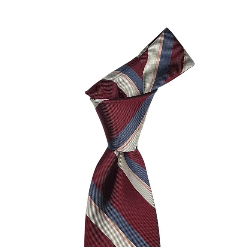Tie - Crimson w/ Teal, Bone and Peach Stripe