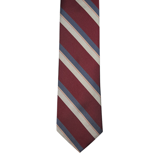 Tie - Crimson w/ Teal, Bone and Peach Stripe
