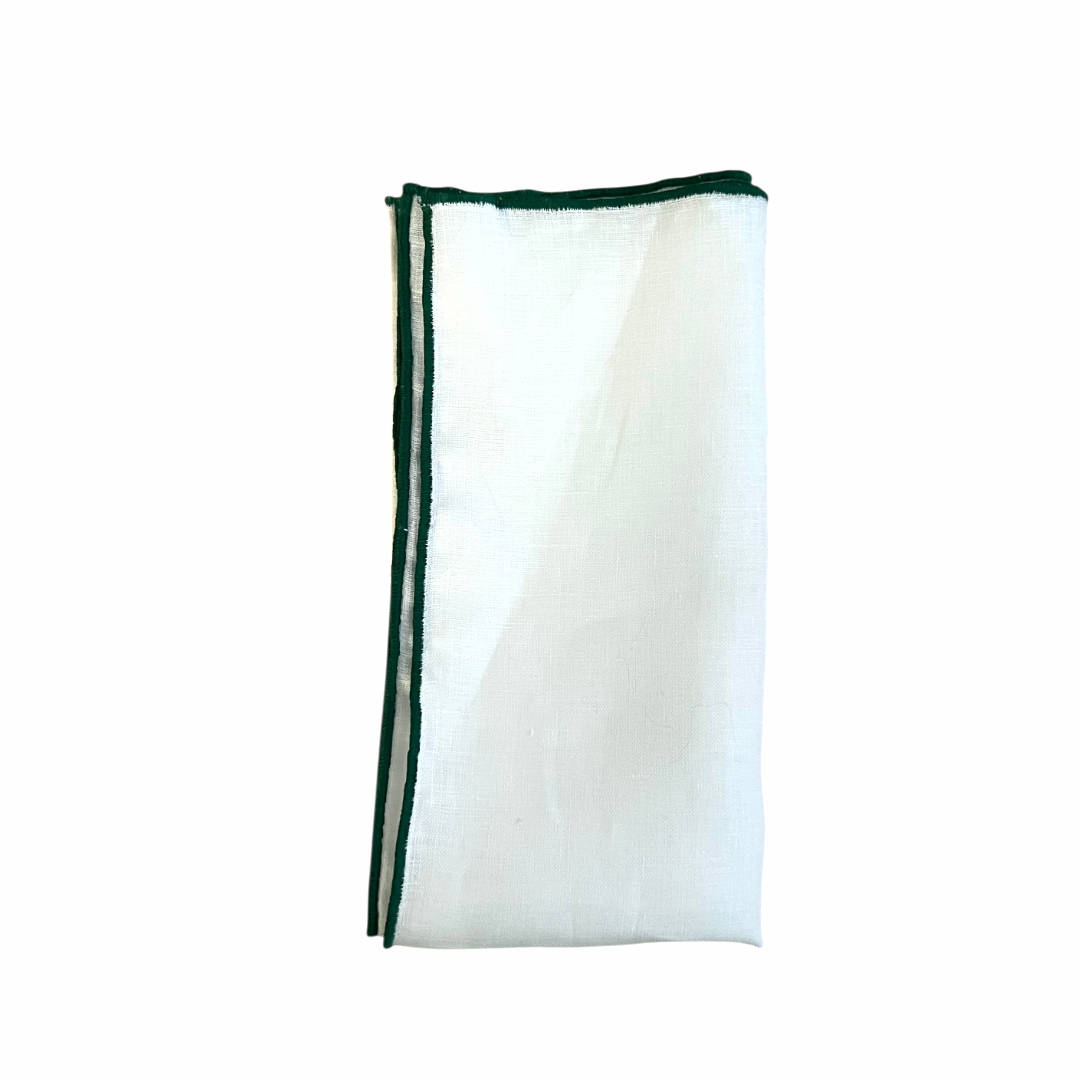 Pocket Square - Hunter Green Linen Edge Stitch