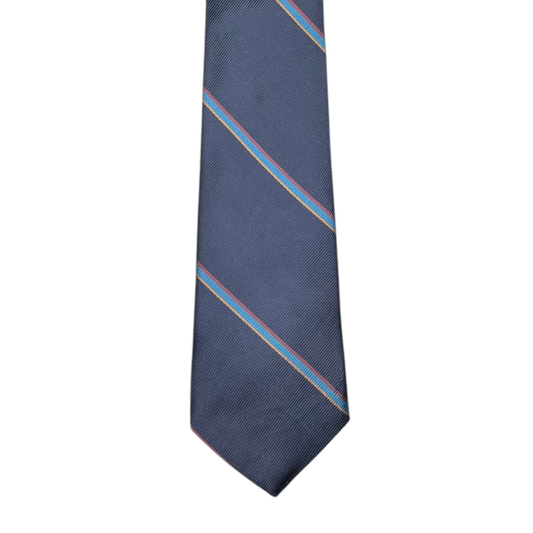 Tie - Dusty Blue w/ Sky, Yellow and Rose Small Stripe