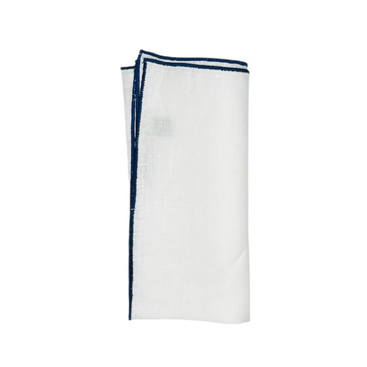 Pocket Square - Navy Linen Edge Stitch