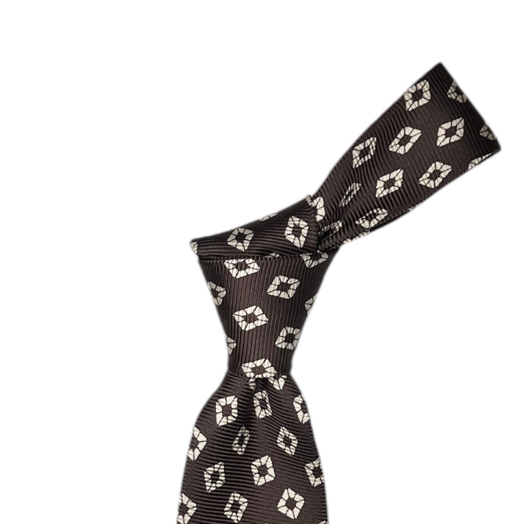 Tie - Brown w/ Bone Geometric Cube