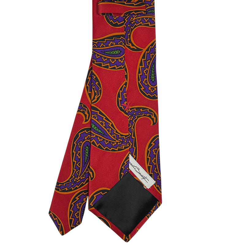 Tie - Fire Engine Red w/ Orange and Purple Paisley