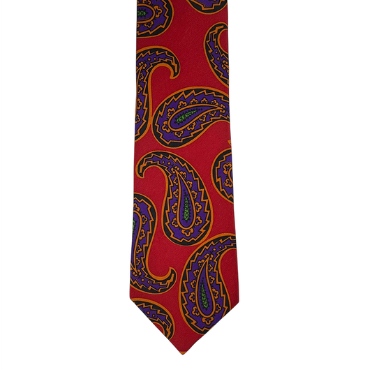 Tie - Fire Engine Red w/ Orange and Purple Paisley