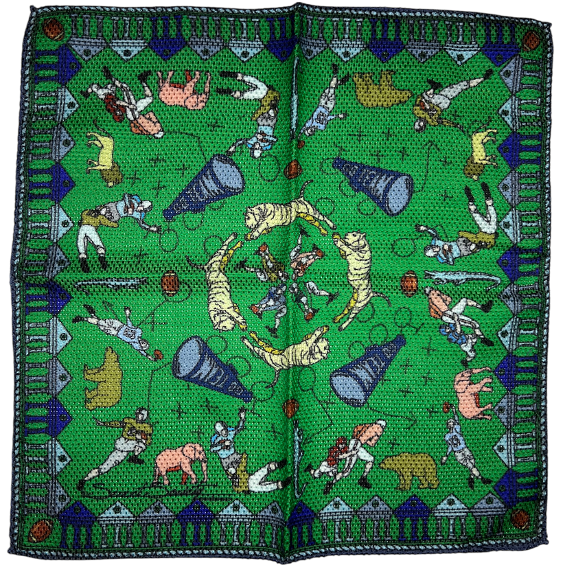 Pocket Square - Green Football Motif