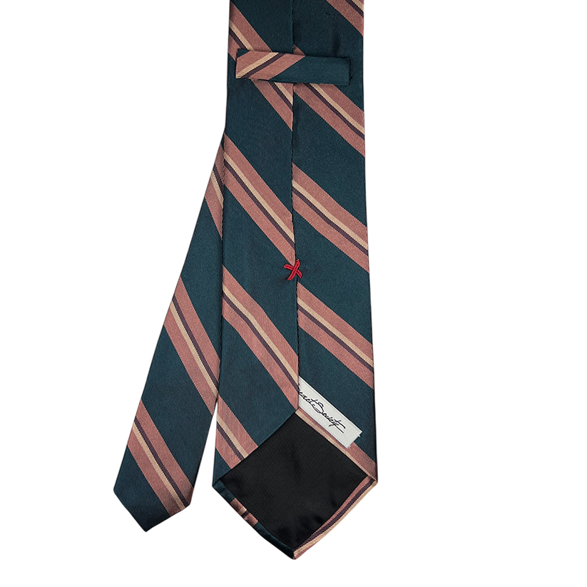 Tie - Green w/ Dusty Pink, Bone and Brown Stripe