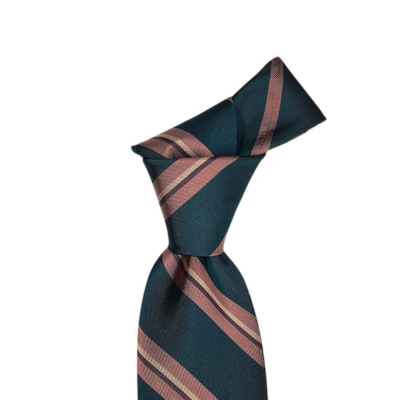 Tie - Green w/ Dusty Pink, Bone and Brown Stripe