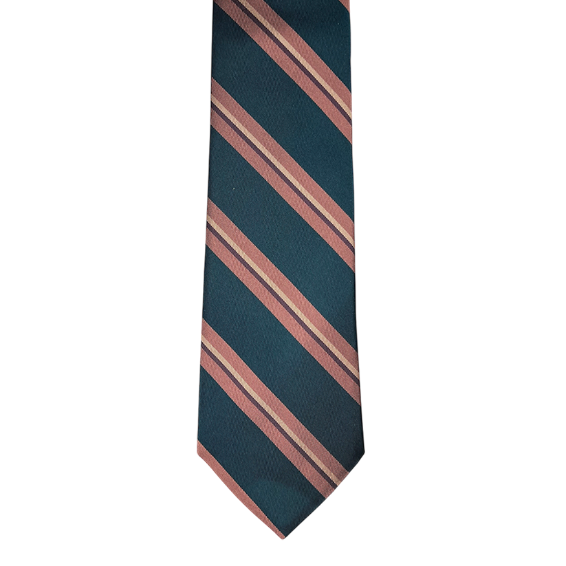 Tie - Green w/ Dusty Pink, Bone and Brown Stripe