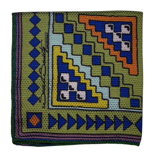 Pocket Square - Navy Green Purple Aztec