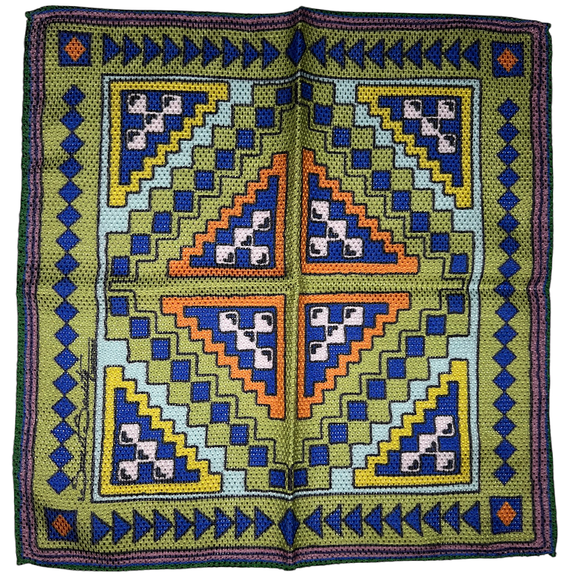 Pocket Square - Navy Green Purple Aztec