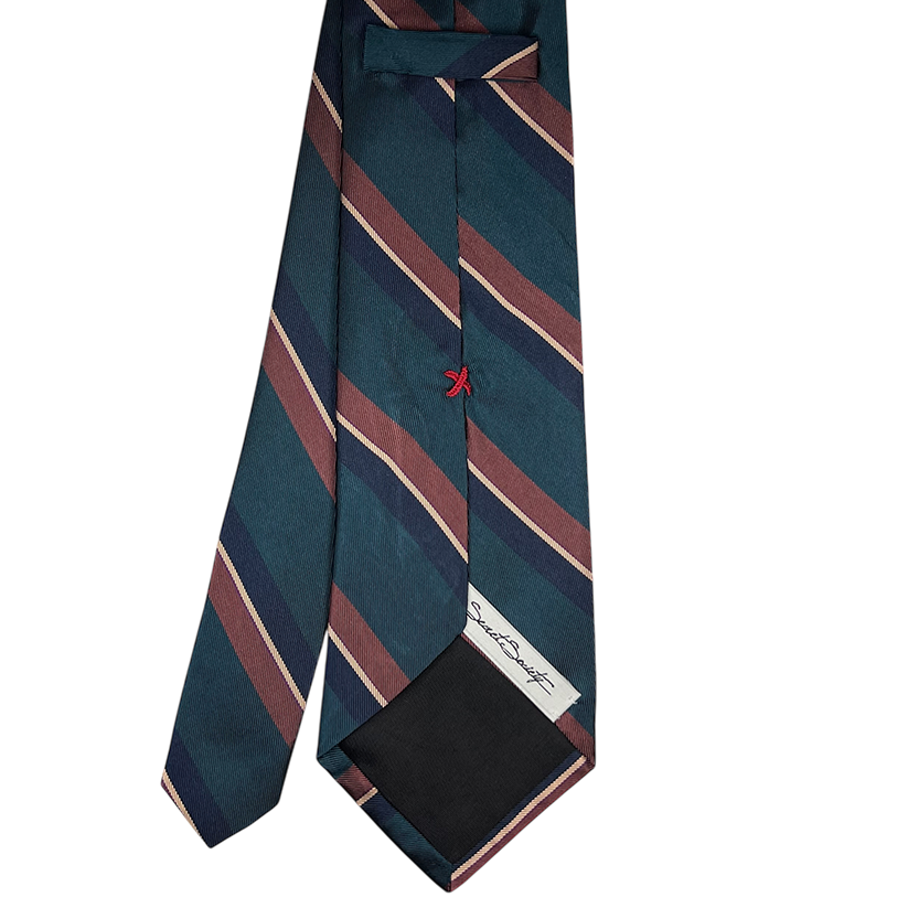 Tie - Green w/ Brown Bone and Navy Stripe