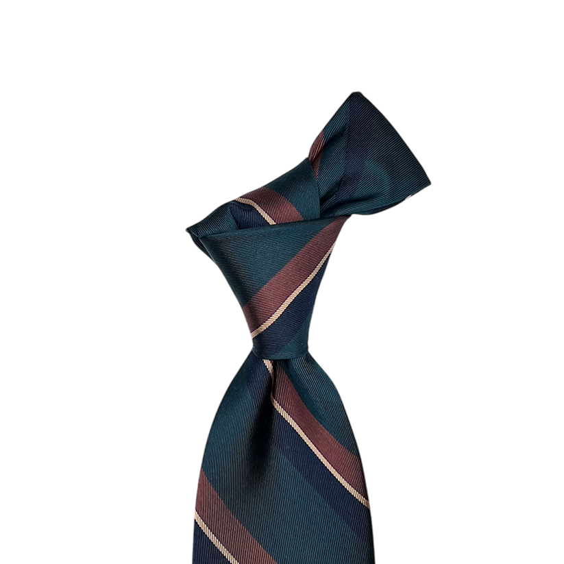 Tie - Green w/ Brown Bone and Navy Stripe