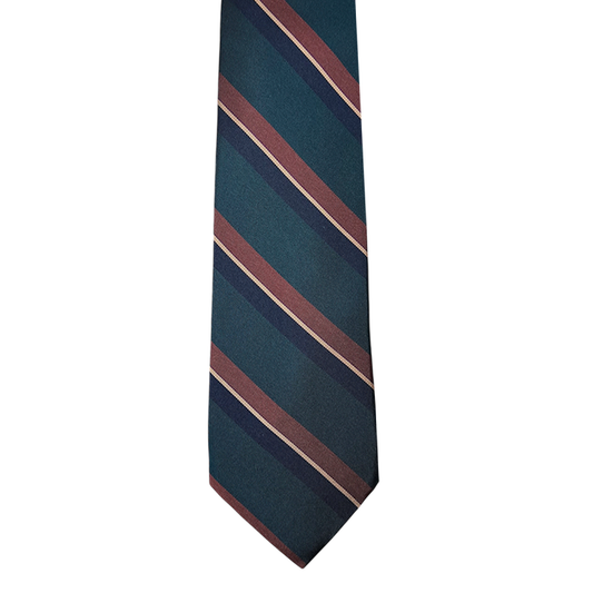 Tie - Green w/ Brown Bone and Navy Stripe