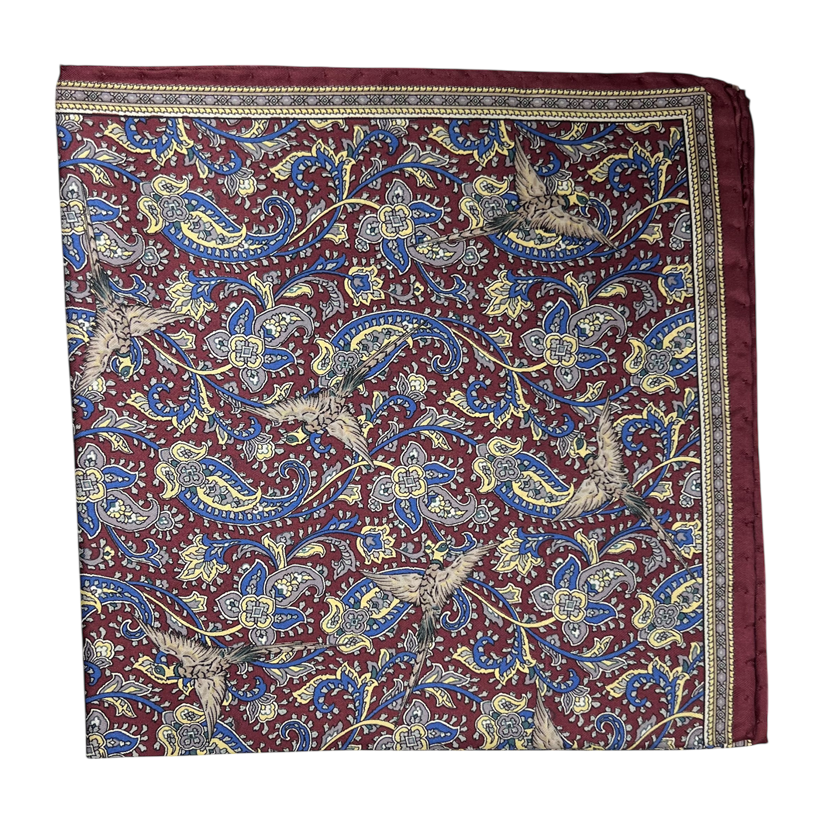 Pocket Square - Merlot Bird Paisley