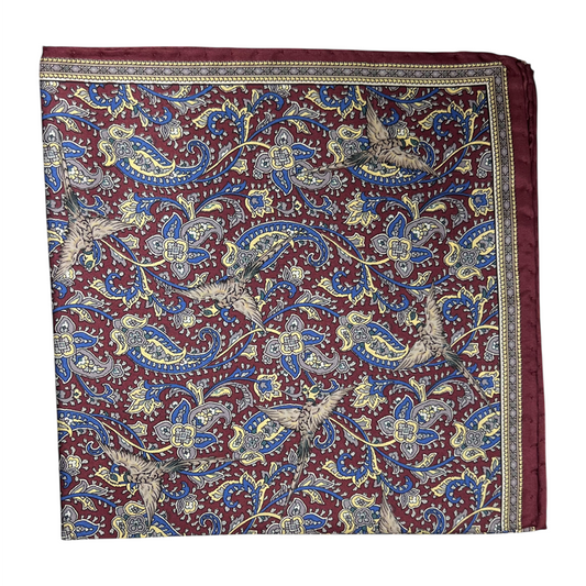 Pocket Square - Merlot Bird Paisley