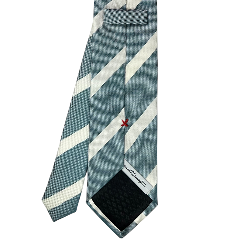 Tie - Slate Teal and Bone Jacquard Stripe