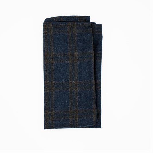 Pocket Square - Navy Brown Plaid Wool