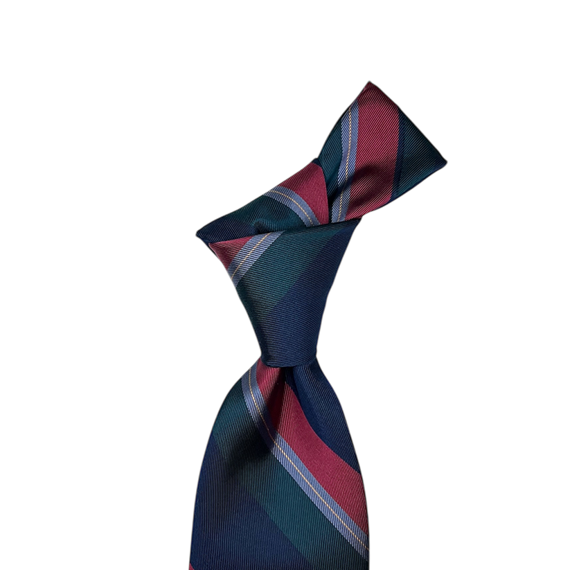 Tie - Navy w/ Green, Rose, Sky and Yellow Stripe