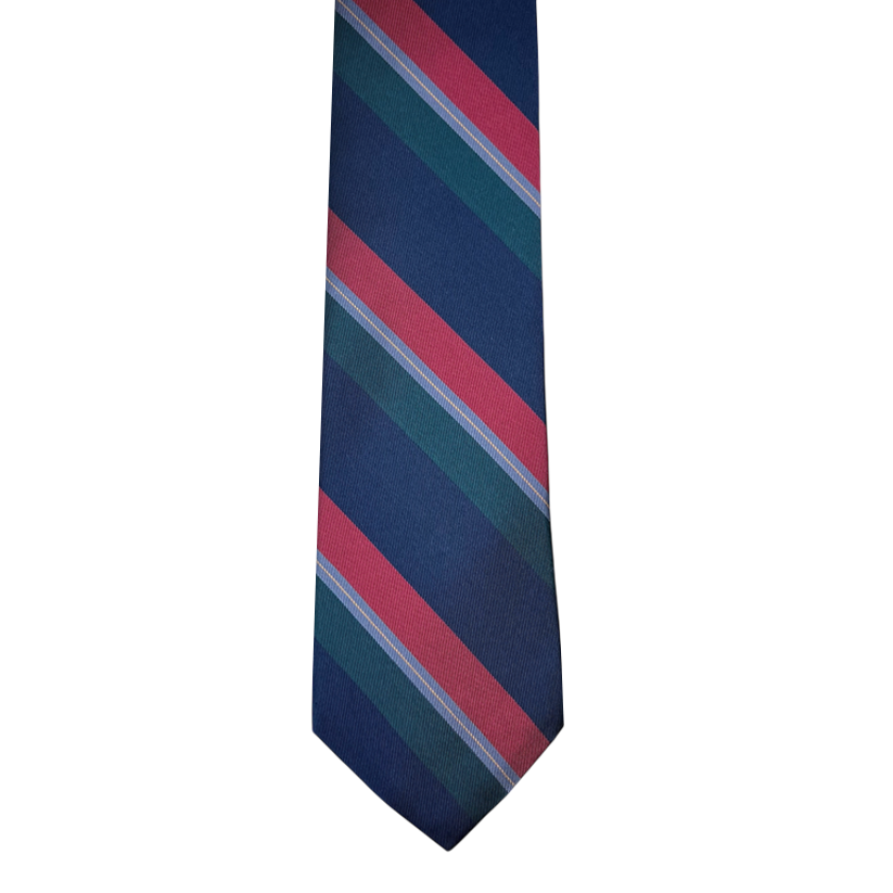 Tie - Navy w/ Green, Rose, Sky and Yellow Stripe