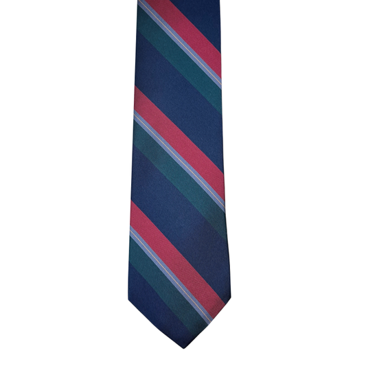 Tie - Navy w/ Green, Rose, Sky and Yellow Stripe