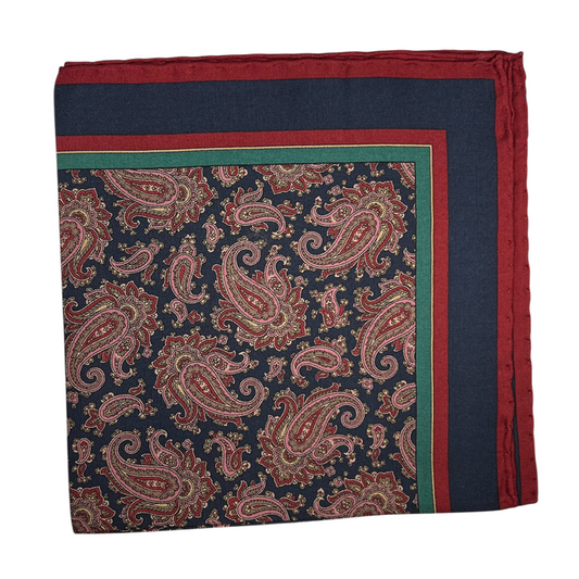 Pocket Square - Navy Teal and Maroon Paisley
