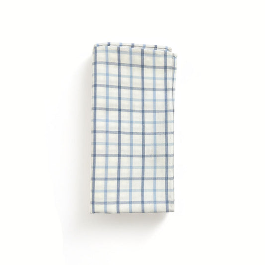 Pocket Square - Navy w Sky Large Windowpane
