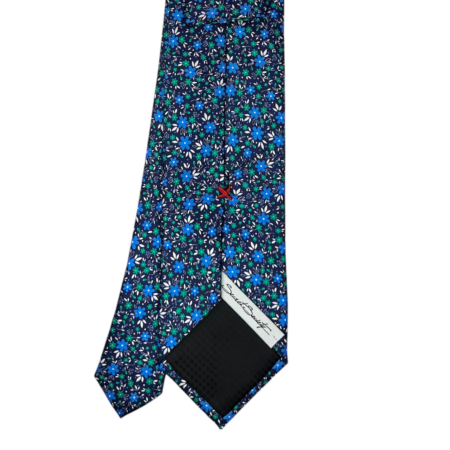 Tie - Navy w/ Blue Floral Motif