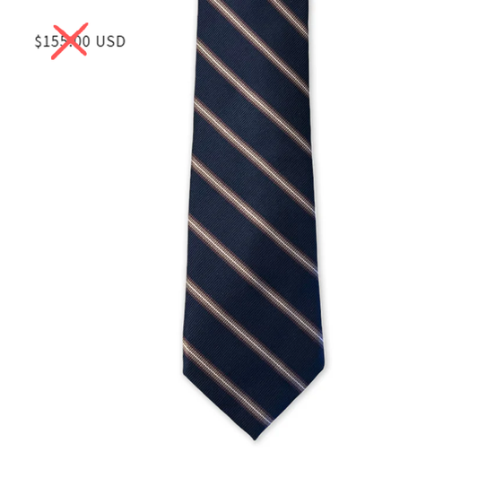 Tie - Blue, Bone, and Raspberry Stripe