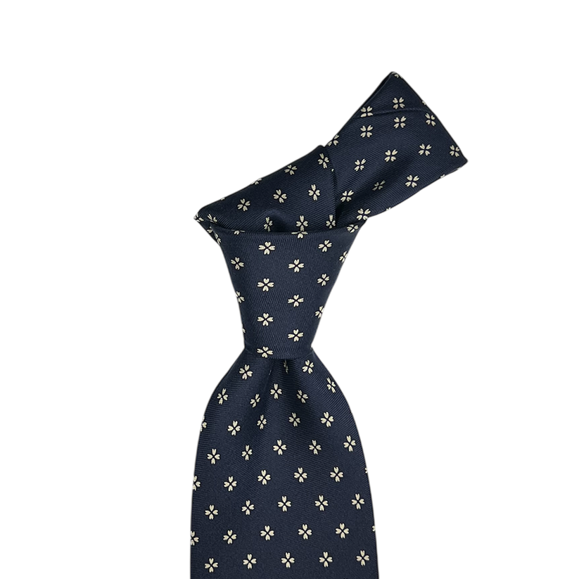 Tie - Navy w/ Bone Heart Cross