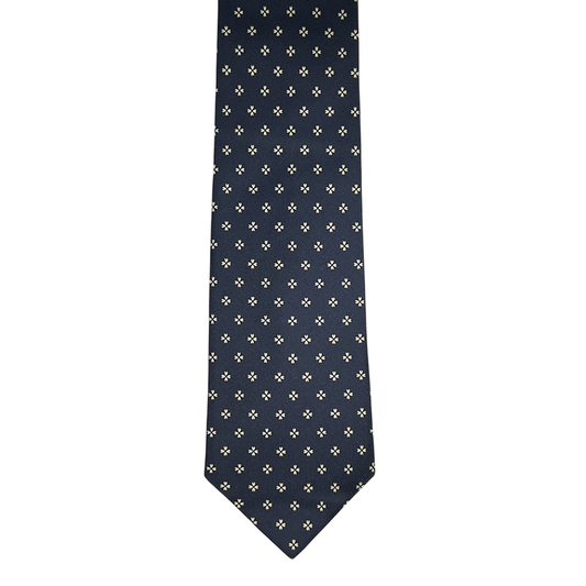 Tie - Navy w/ Bone Heart Cross