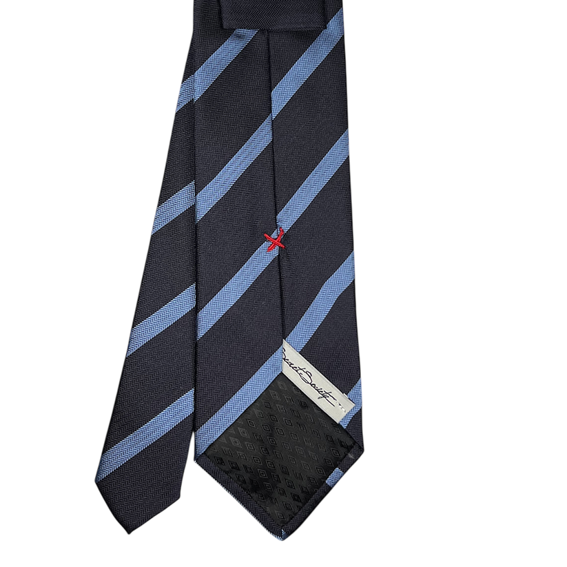 Tie - Navy w/ Sky Herringbone Striped Jacquard