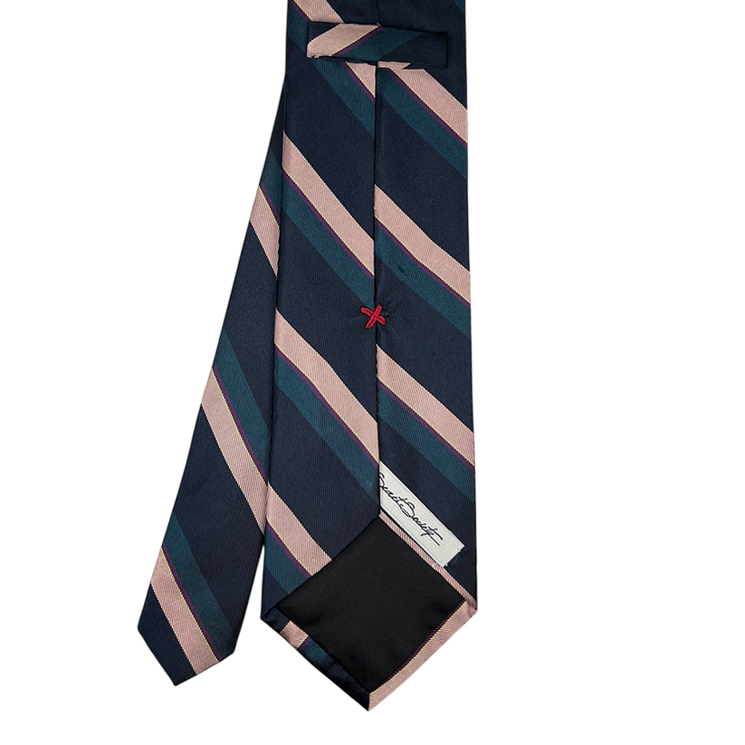 Tie - Navy w/ Teal and Pink Stripe