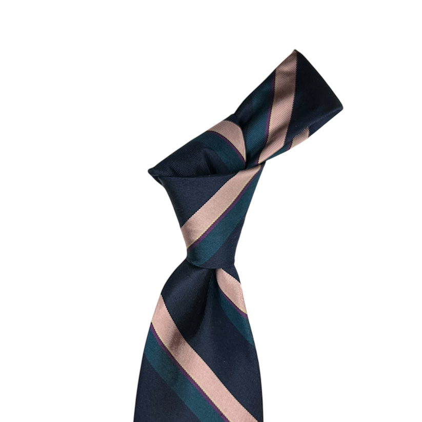 Tie - Navy w/ Teal and Pink Stripe