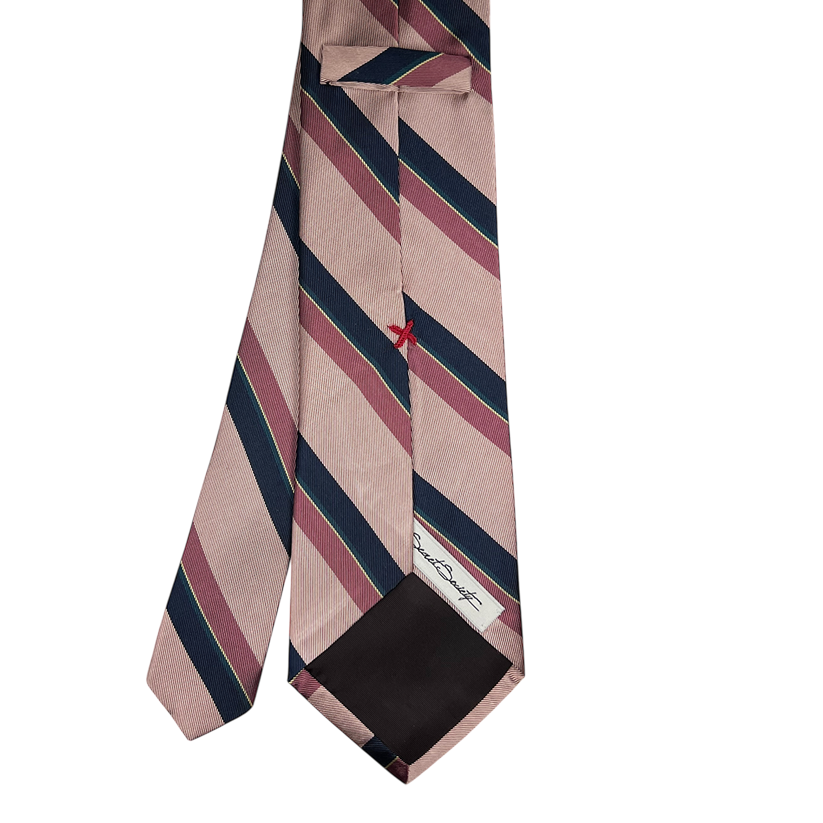 Tie - Pale Pink w/ Rose, Navy, Teal and Yellow Stripe