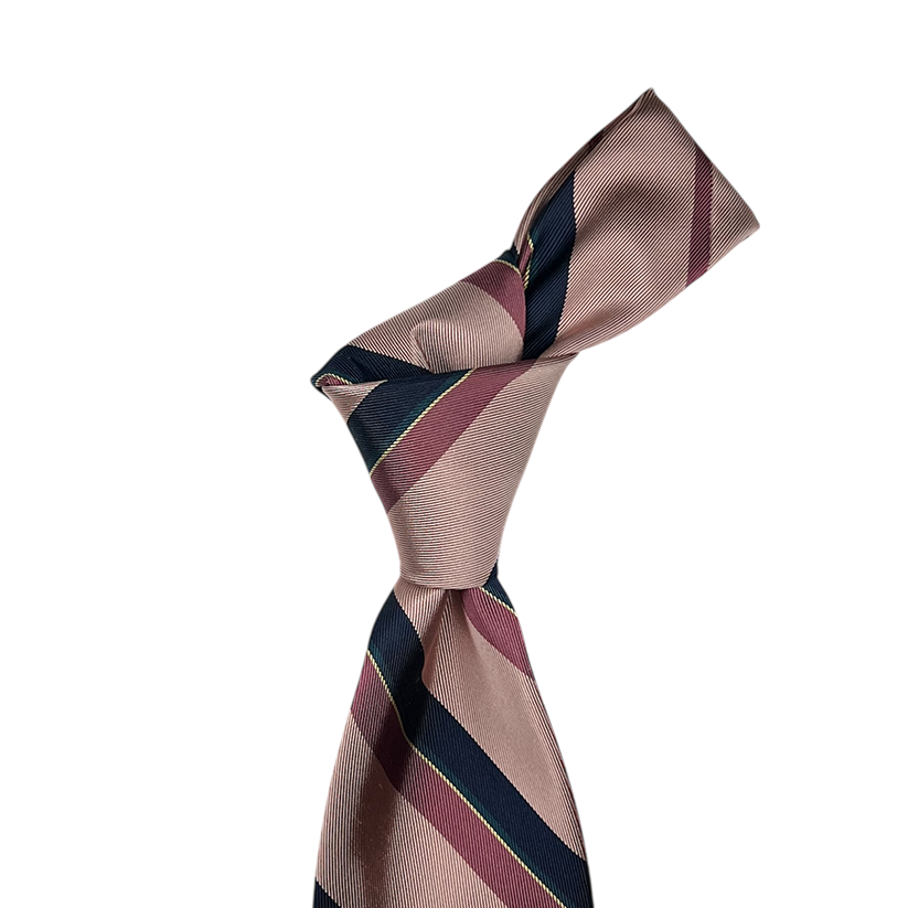 Tie - Pale Pink w/ Rose, Navy, Teal and Yellow Stripe