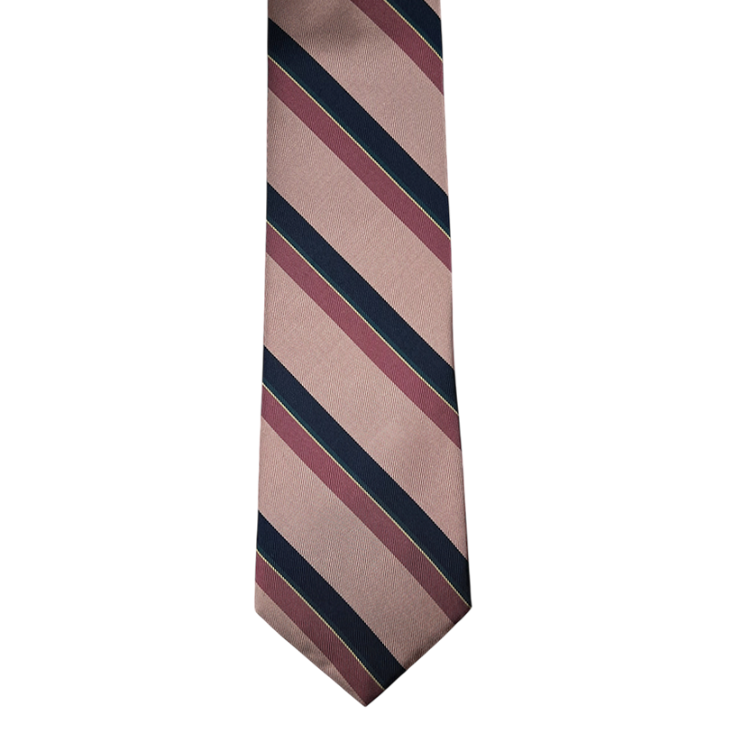 Tie - Pale Pink w/ Rose, Navy, Teal and Yellow Stripe