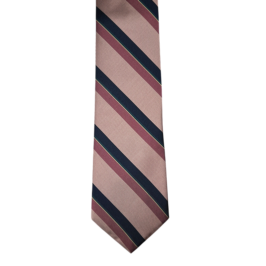 Tie - Pale Pink w/ Rose, Navy, Teal and Yellow Stripe