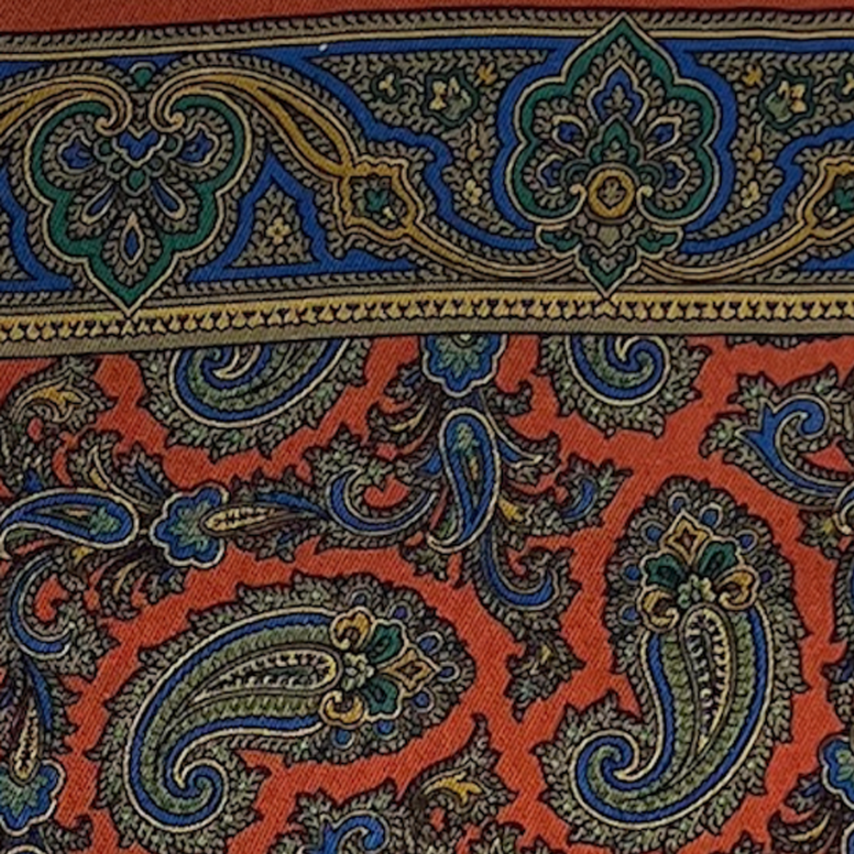 Pocket Square - Burnt Orange, Mustard and Blue Silk Paisley