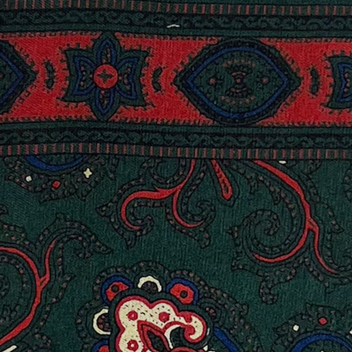 Pocket Square - Dark Green and Orange Paisley