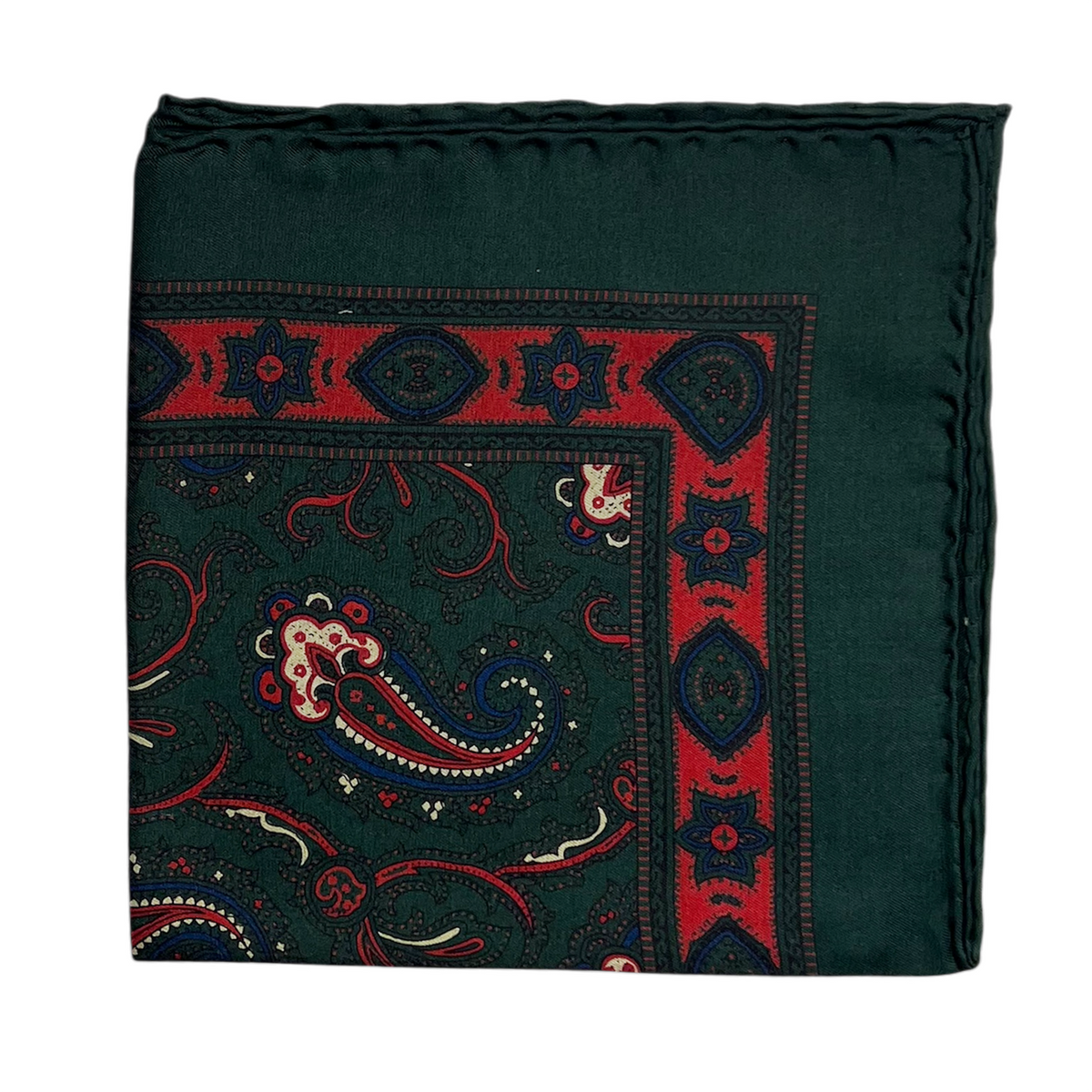 Pocket Square - Dark Green and Orange Paisley