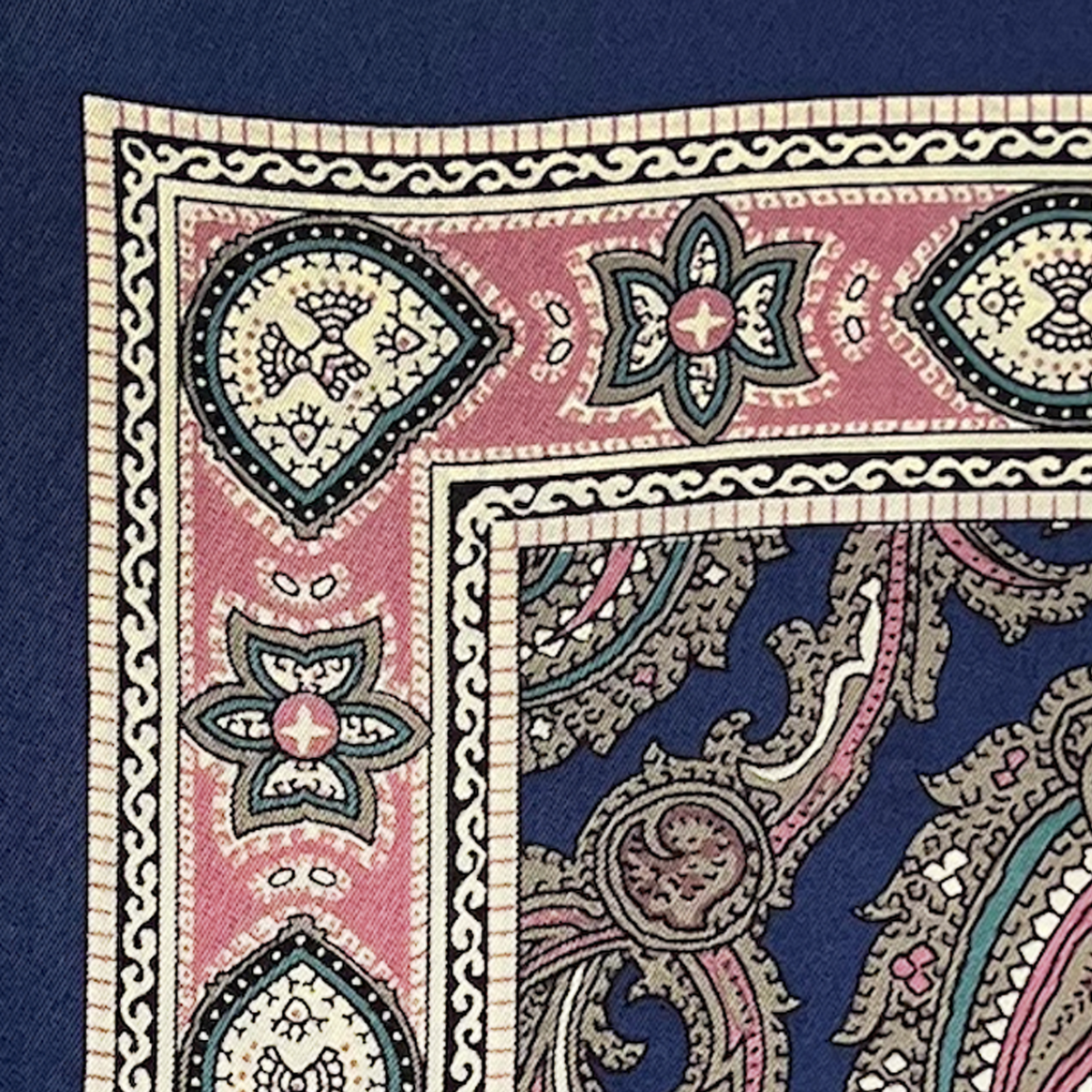 Pocket Square - Navy, Pink and Tan Paisley Silk