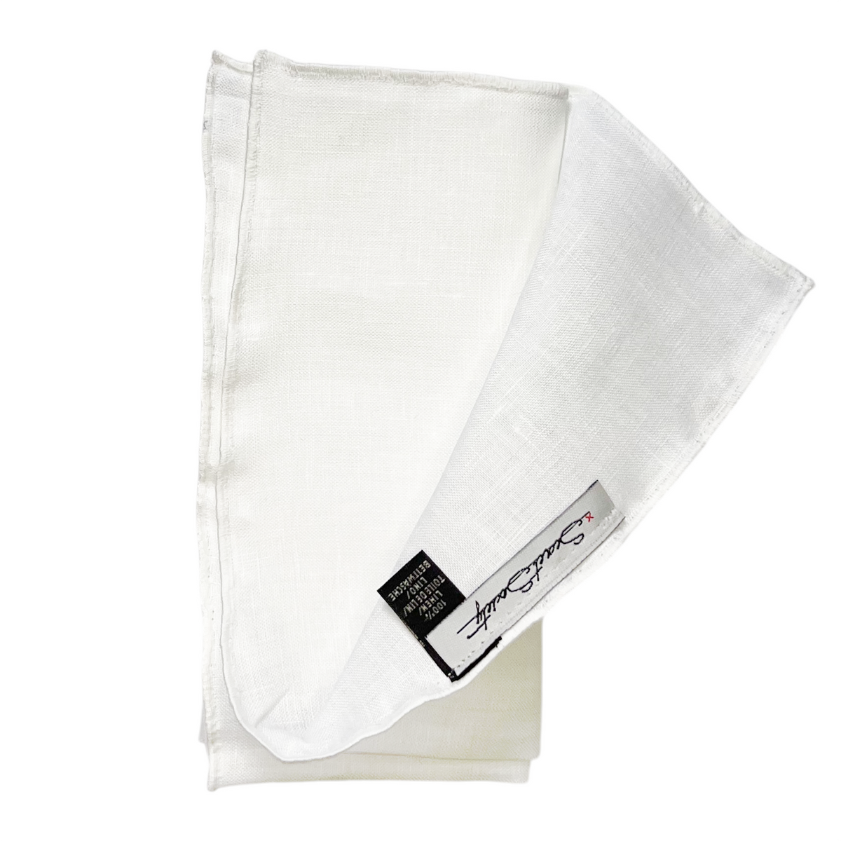 Pocket Square - White Linen Edge Stitch