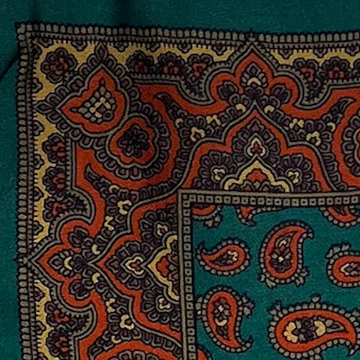 Pocket Square - Spruce, Orange and Tan Paisley