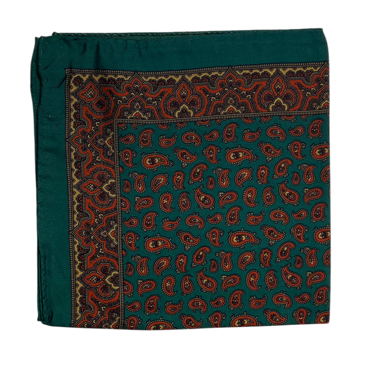 Pocket Square - Spruce, Orange and Tan Paisley