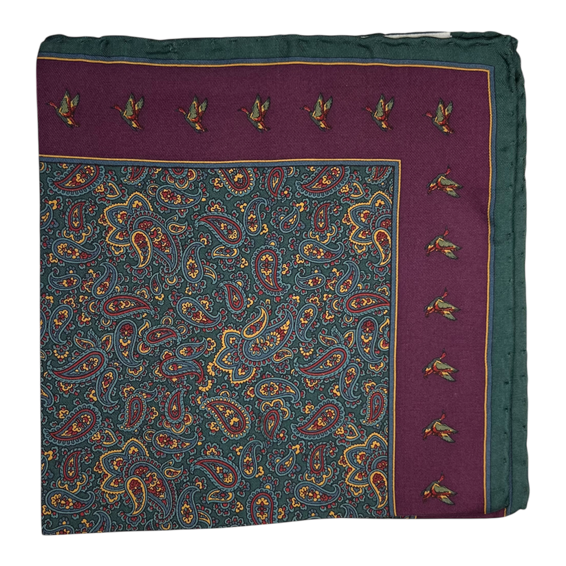 Pocket Square - Teal and Purple Mallard Foulard