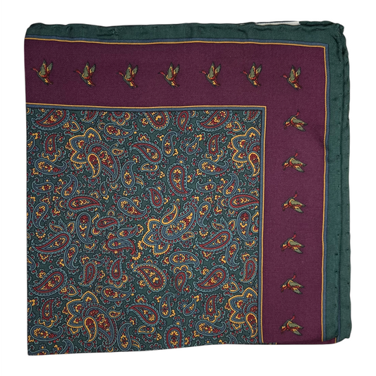 Pocket Square - Teal and Purple Mallard Foulard